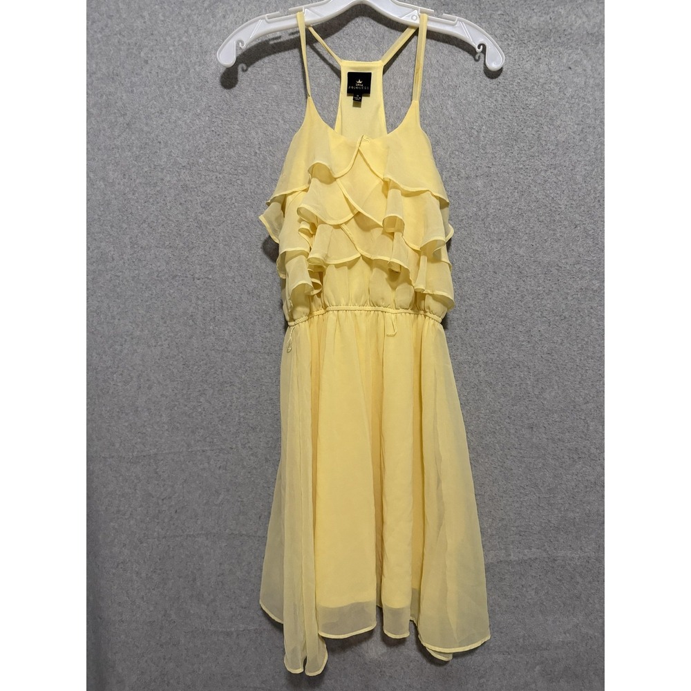 Disney Princess Dress Juniors Small Yellow Ruffle Chiffon Sundress Lined Party